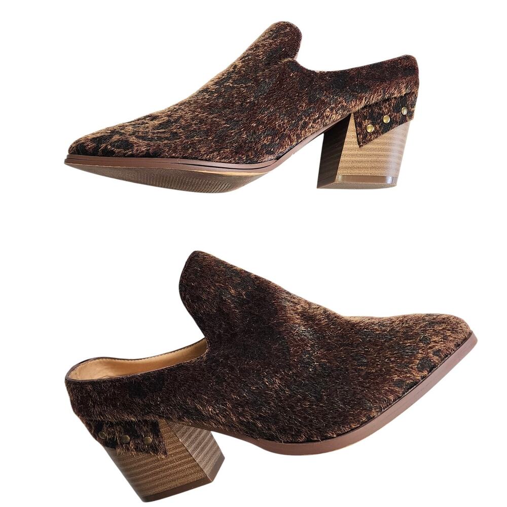 Cato Womens Heeled Mule Size‎ 9 Faux Fur Animal Print Chunky Clog Brown Western